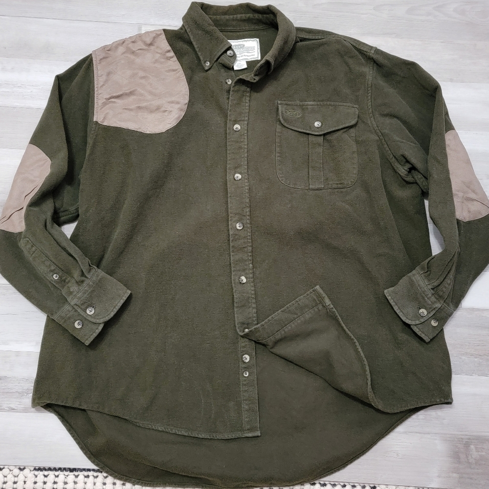 BOYT Harness Company Olive Green Suede Patch Heavyweight Flannel Shirt Size 2X